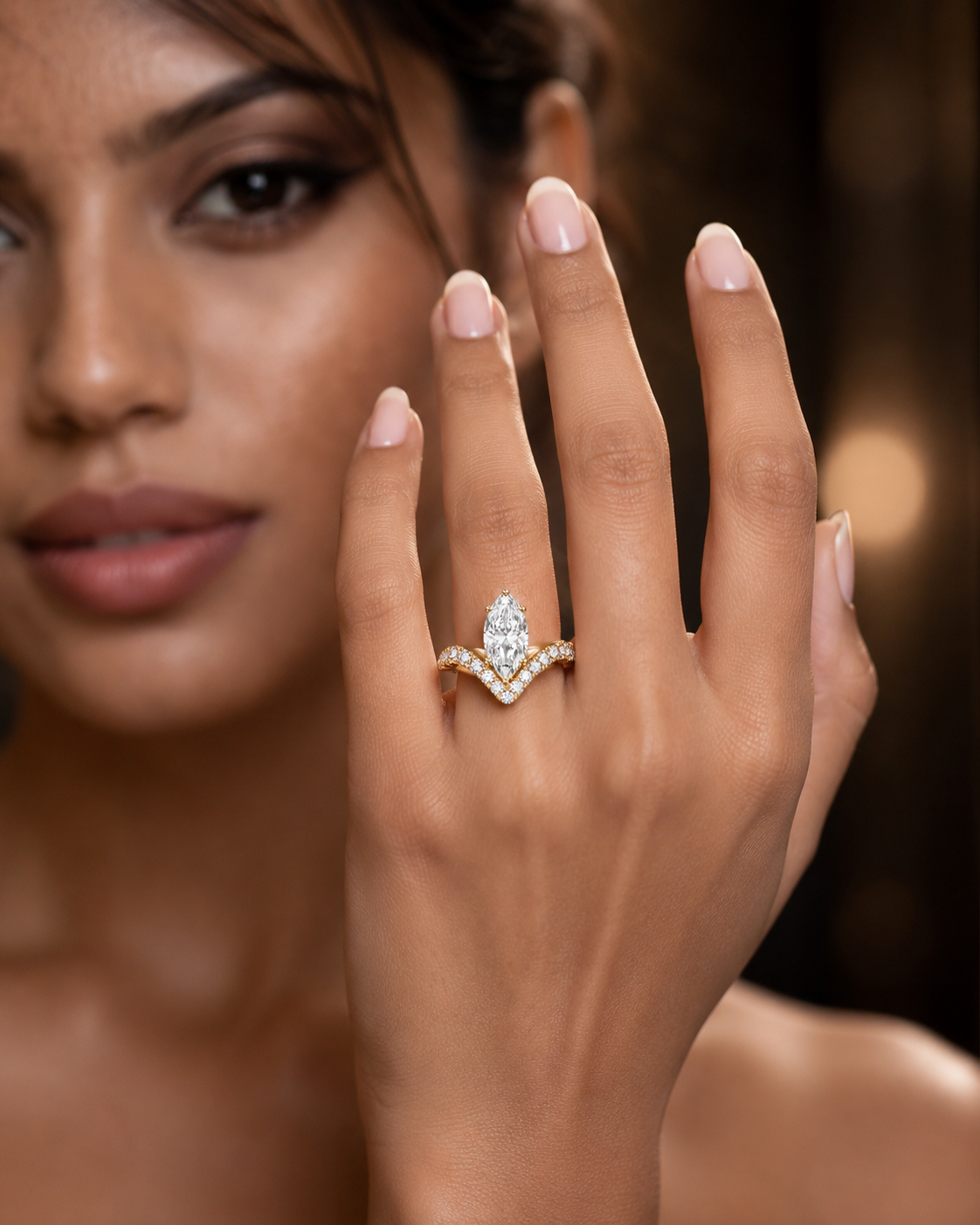 Curated diamond engagement ring on black